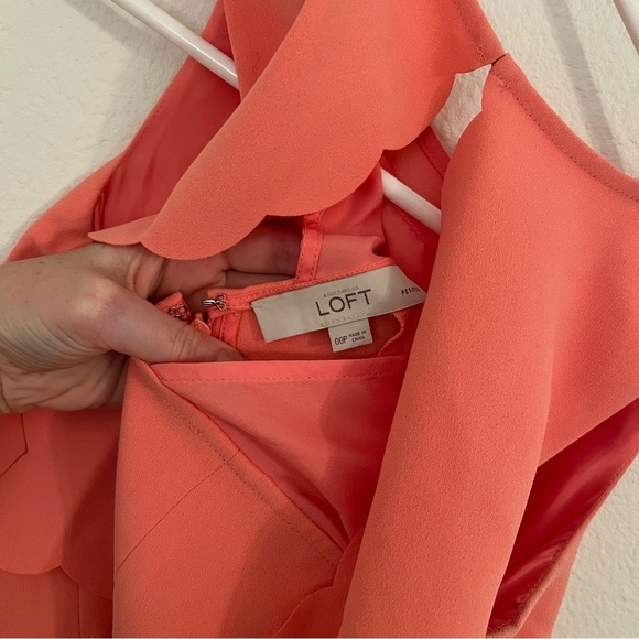 Ann Taylor LOFT Coral Salmon Pink Scallop Layered Sleeveless Womens Dress - Picture 5 of 7